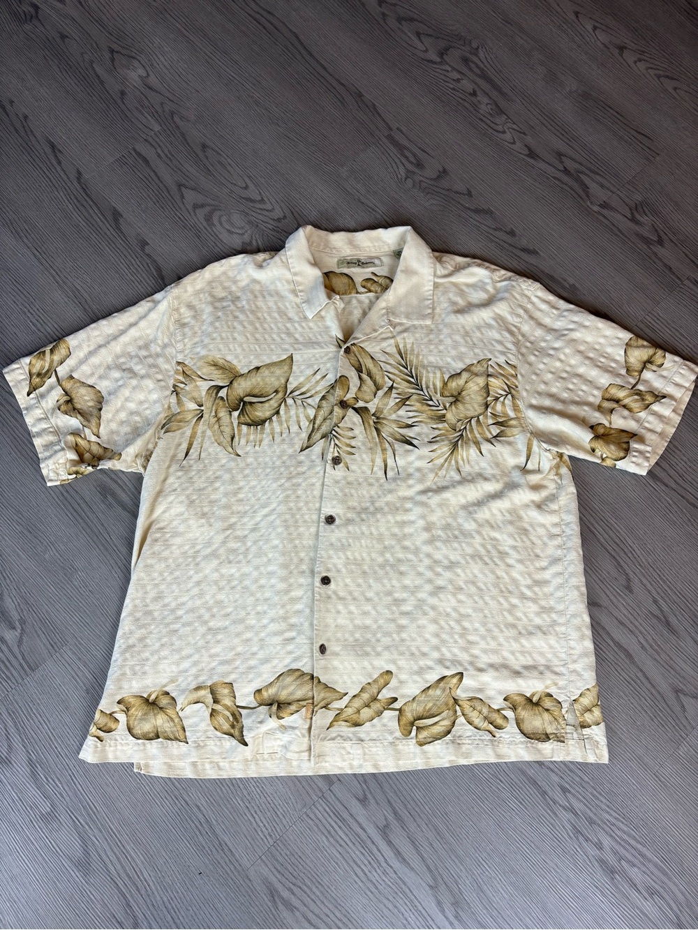 Tommy Bahama Cream Tropical Border Print Short-Sleeve Shirt
